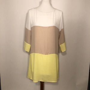 Lulu’s White Yellow Tan Shift Dress Size M